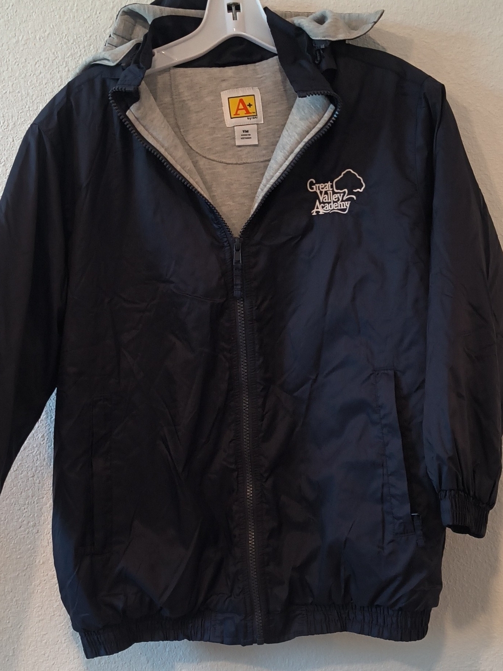 Kids Navy Hooded Rain Jacket with Gray Lining -